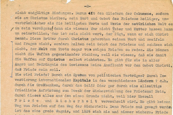 Redemanuskript, Jugendkonferenz des kumenischen Weltbundes 1934