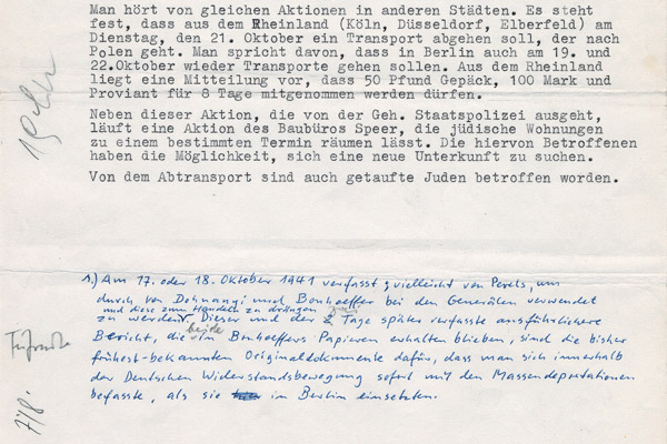 Bericht ber erste Massendeportationen von Juden, 18. Okotober 1941